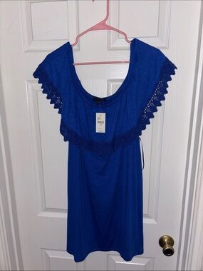 Lane Bryant Cobalt Blue Crochet-Trim Scoop Neck Top